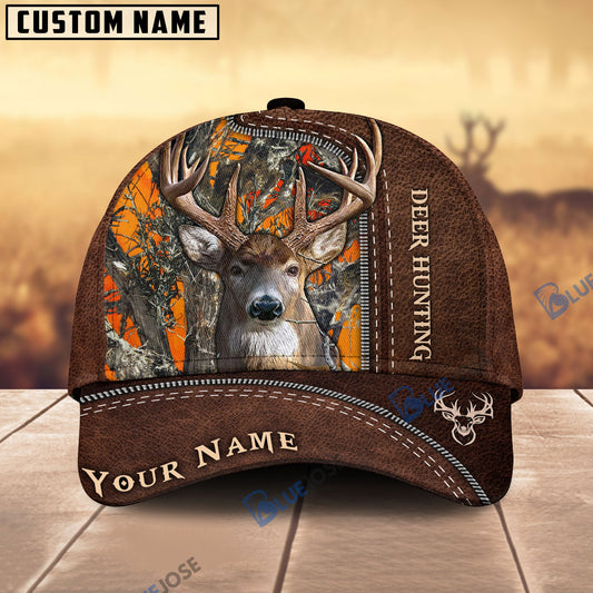BlueJose Deer Hunting Leather Pattern Custom Name Cap