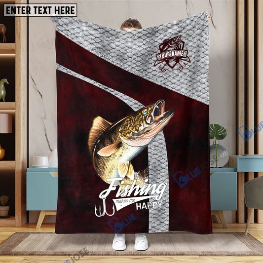 BlueJose Custom Name Walleye Fishing Red Blanket