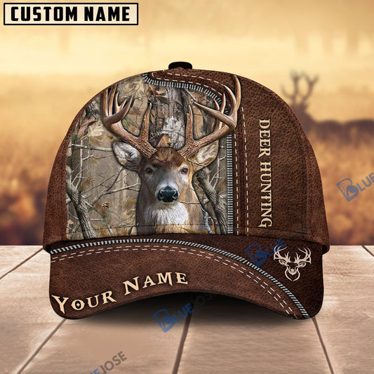 BlueJose Deer Hunting Leather Pattern Custom Name Cap
