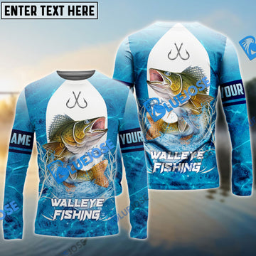 BlueJose Customize Name Walleye Fishing Blue Wave 3D Shirts