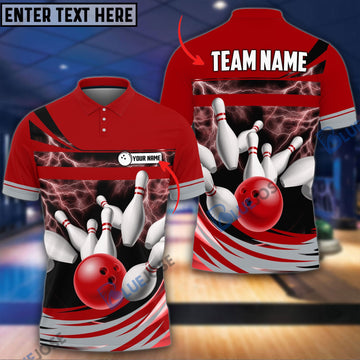 BlueJose Thunder Bowling Ball Break Pins Personalized Name and Team Name 3D Shirt (4 Colors), Personalized Shirts For Bowling Players