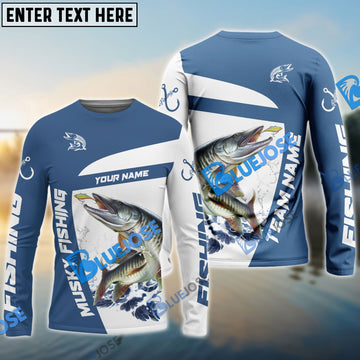 Bluejose Musky Fishing Light Navy Sport Custom Name & Team Name 3D Shirts