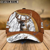 BlueJose Deer Hunting Light Brown Leather Pattern Personalized Name Cap