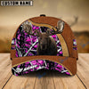 BlueJose Moose Hunting Light Brown Leather Pattern Personalized Name Cap